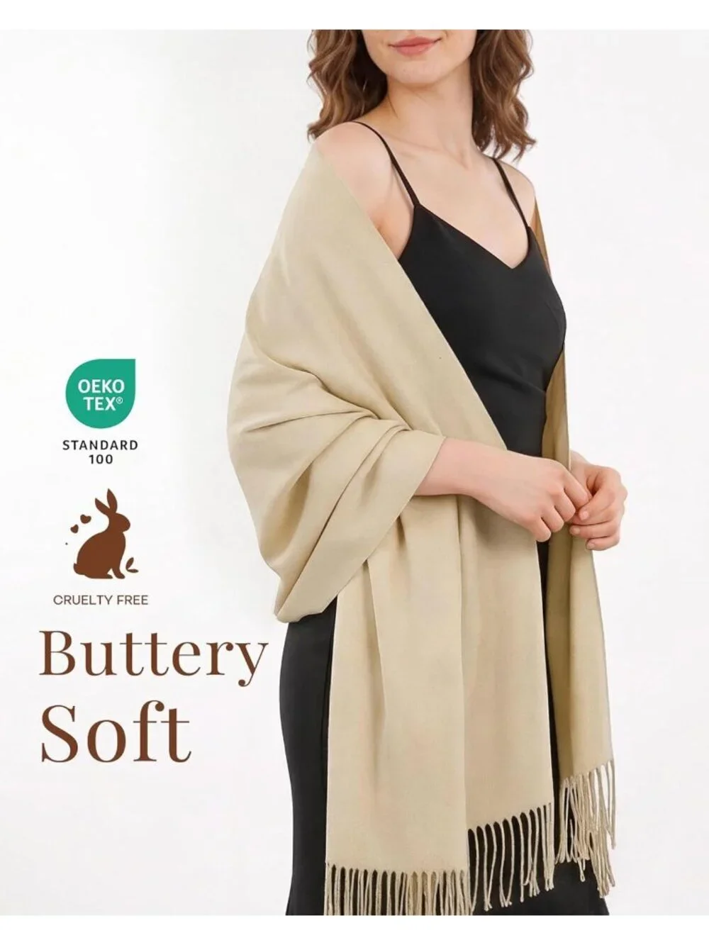 Women's Dark Beige Evening Dresses Blanket Imported Pashmina Shawl Scarves